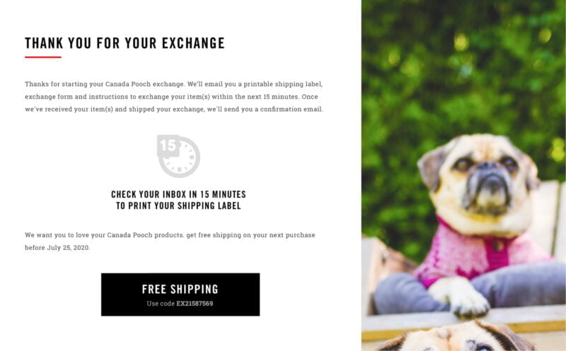 Canada Pooch Return and Exchange Screen