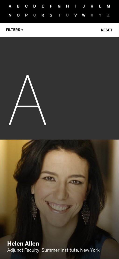 Sotheby's Institute of Art Website Faculty Page Mobile
