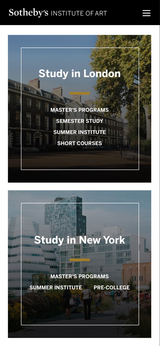 Sotheby's Institute of Art Website Homepage Mobile