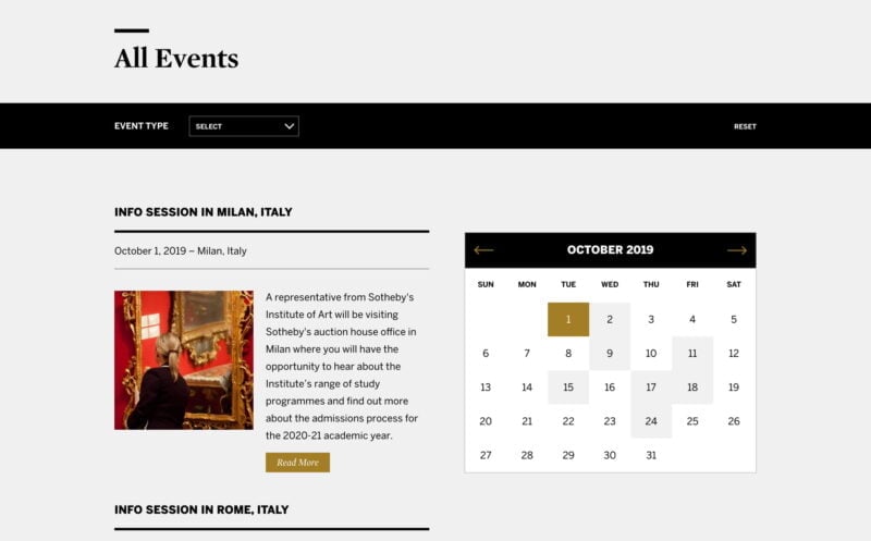 Sotheby's Institute of Art Website Events Page